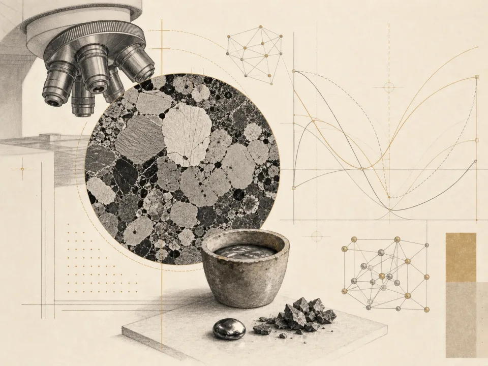 Technical illustration of manganese ore microstructure, reduction chemistry and laboratory analysis
